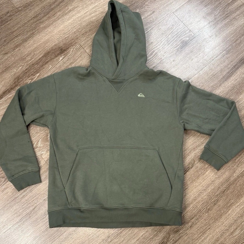 Quicksilver Mes Olive Green Hoodie Sweatshirt With Emblem And Pocket Size Large